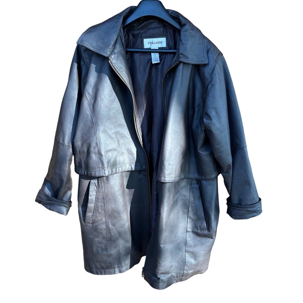 Vintage Veranesi Chocolate Brown 100% Leather Jacket Women's Mid- Length Coat Si - Picture 3 of 15